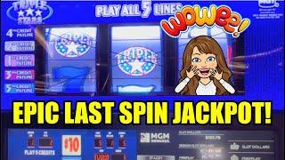 EPIC Last Spin Jackpot! 5 Line Triple Stars Buffalo Link Handpay!  9 Line Blazing Gems!