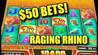 More $50 BETS on Raging Rhino Rampage slot machine!