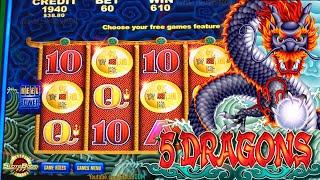 5 DRAGONS - BONUSES!!! ARISTOCRAT GAMES in CASINO - VIDEO SLOT MACHINE