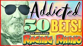 ADDICTED  $50 Bets MEGA PLAY Raging Rhino Rampage Slot Machine | Slot Traveler