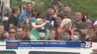 Line Of Customers Await Opening As Hollywood Casino Reopens Its Doors