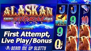 Alaskan Storm Deluxe Slot - First Attempt, Live Play and 3 Bonuses in New Aristocrat game