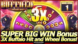Buffalo Instant Hit Slot Machine - SUPER BIG WIN!! Instant Hit Win and 3x Wheel Bonus Triggered!