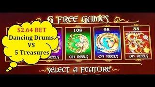 5 Treasures Slot  BIG WIN  Bonus & Dancing Drums Slot  BIG WIN Bonus!! Las Vegas WYNN Casino