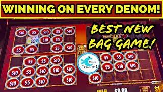 BEST NEW BAG GAME! IT KEPT BONUSING! BETS UP TO $10, WHICH DENOMINATION PAYS BEST?