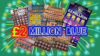 BIG EXCITING SCRATCHCARDS GAME£2 MILLION BLUECASH BOLTSCRABBLECASHLINESINSTANT £100