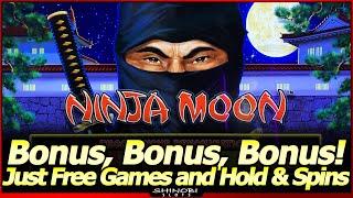 Ninja Moon Slot Machine - Bonus, Bonus, Bonus!  Just Free Games and Hold & Spin Features!