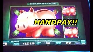 HANDPAY: lock it link piggy bankin handpay + wins on Eureka and Diamonds