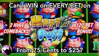 Huff n' Puff Challenge! 2 BIG Comebacks and a HUGE Win! Trying to Win at Every Bet Level up to $25
