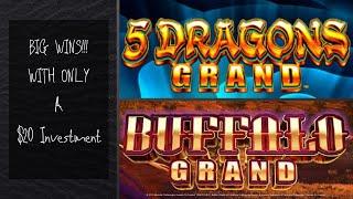 Big Wins!!! - 5 Dragons Grand and Buffalo Grand Bonuses and Live Play at Barona Casino