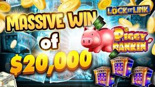 Lock It Link Piggy Bankin' MASSIVE $20K+ WIN HIGH LIMIT $150 BONUS ROUND Slot Machine INSANE JACKPOT