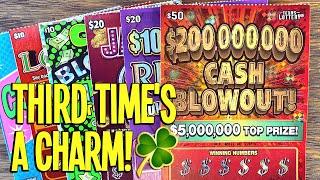 THIRD TIME'S A CHARM! $50 $200,000,000 Cash  $190 TEXAS LOTTERY Scratch Offs