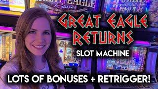Chasing that Massive Payout on Great Eagle Returns! Slot Machine! BONUSES + Re-trigger!