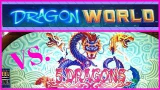 5 DRAGONS vs. DRAGON WORLD  LIVE PLAY  Slot Machine Pokies in Las Vegas