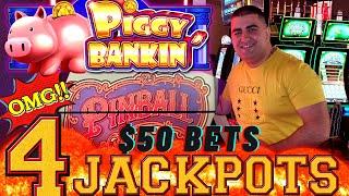 OMG 4 Handpay Jackpots In High Limit Room- Piggy Banking, Pinball & Triple Double Gold Slot Machines