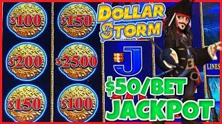 HIGH LIMIT Dollar Storm Caribbean Gold BIG HANDPAY JACKPOT $50 SPIN BONUS ROUND Slot Machine Casino