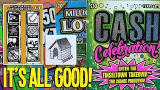 IT'S ALL GOOD! First 2 $30 Cash Celebration + Lucky Dog  $160 TEXAS LOTTERY Scratch Offs