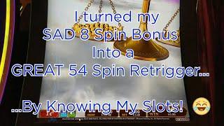 I Turned My Sad 8 Spin Bonus into a Great 54 Spin Retrigger by Knowing My Slots!