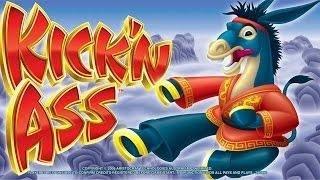 BIG WIN - Kick'n / Kicking Ass Slot Machine Bonus - Sticky Wilds - Aristocrat