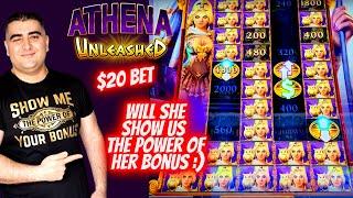 High Limit Athena Unleashed Slot Machine RE-SPIN FEATURE & POWER UPS ! Live Slot Play ! EP-25