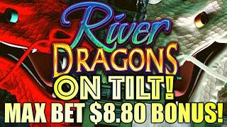 ON TILT!! MAX BET BONUS!  RIVER DRAGONS Slot Machine (AGS)