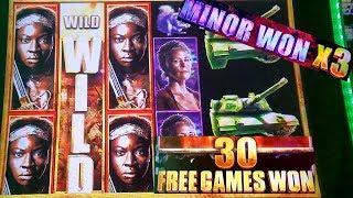 Walking Dead 2 Slot Machine Bonuses & X3 MINOR JACKPOT Won ! Live Aristocrat Slot Play