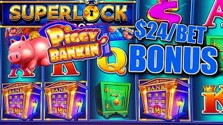 HIGH LIMIT SUPERLOCK Lock It Link Piggy Bankin' $24 BONUS Round Slot Machine Casino