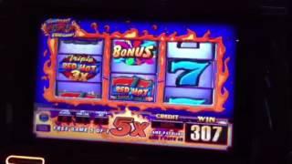 Triple Red Hot 7's Slot Machine Free Spin Bonus $.10 Denom Caesar's Casino Las Vegas