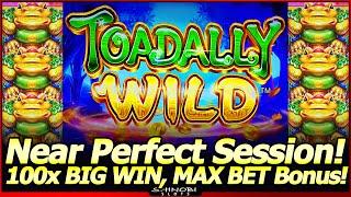 Toadally Wild Slot Machine - 100x MAX BET BIG WIN Bonus in Near Perfect Session with All Features!