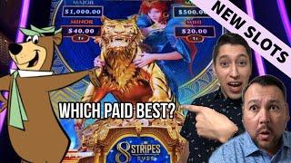 FIRST TRY on 8 STRIPES & YOGI BEAR SLOTS - Which BONUS Pays us more?
