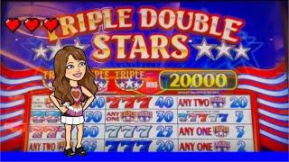 Near Jaw Dropper on $20 Double Diamond and 5 Line Triple Double Stars Slot Machines - Live Play!