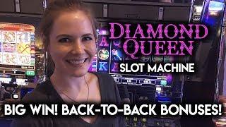 BIG WIN! CRAZY Back to Back BONUSES! Diamond Queen Slot Machine!!!