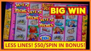 $5/Spin → $50/Spin BONUS, WOW! Less Lines Strategy on Stinkin' Rich Slots!