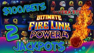 Ultimate Fire Link Power 4 (2) HANDPAY JACKPOTS HIGH LIMIT $100 Spins Only Slot Machine Casino