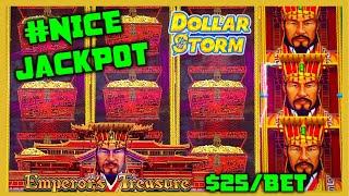 HIGH LIMIT Dollar Storm Emperor's Treasure HANDPAY JACKPOT️$25 BONUS ROUND Slot Machine Casino