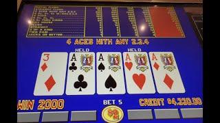 Bellagio Baccarat Bar Video Poker ~4 ACES+3~ $4K JACKPOT~Includes Compilation on Fave Machine#206552
