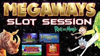 LOCKDOWN - MEGAWAYS !! SLOT SESSION !!  CASINO BONUS WINS ! Rick & Morty - Rainbow Riches - Primal
