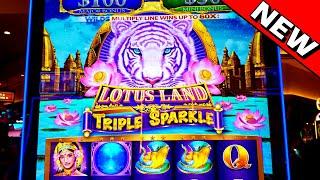 THE NEW LOTUS LAND TRIPLE SPARKLE!!! * MULTIPLIERS IN THE BASE GAME!! - New Las Vegas Casino Slots