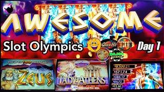 SLOT OLYMPICS! Awesome Win on Zeus + Going for it on High Limit Awesome Reels - Day 1
