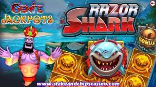 RAZOR SHARK  SLOT SESSION - With a Hint of Genie Jackpots   ONLINE CASINO BONUS - WIN & CASHOUT !!