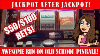 OMG  HOT MACHINES  JACKPOT AFTER JACKPOT - OLD SCHOOL PINBALL SLOT MACHINE! $50-$100 BETS