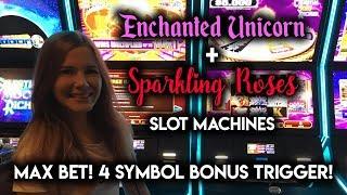 MAX BET BONUSES! on Sparkling Roses Slot Machine! 4 BONUS Symbols!