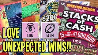 LOVE UNEXPECTED WIN$!  $20 Stacks of Cash  Cowboys + MORE!  $80 in TX Lottery Scratch Offs