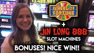 Max Bet! BONUS! Nice WIN on Wheel of Fortune and Jin Long Slot Machines!