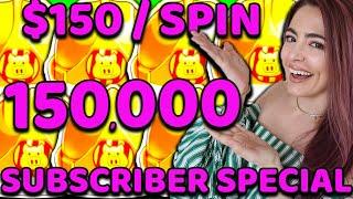 150,000 SUBSCRIBER CELEBRATION! JACKPOT on $150 SPINS Playing Huff N'Puff at Hard Rock Tampa!