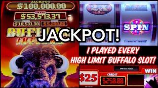 Huge Wheel Spin JACKPOT on Buffalo Inferno! Played ALL the HIGH LIMIT BUFFALO Slots and Won Big!
