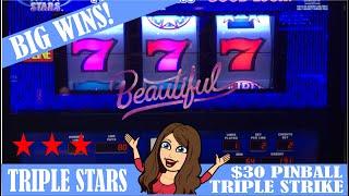 $30 Old School Pinball - Triple Stars and Triple Strike Slot Machines! Big Wins - Las Vegas!