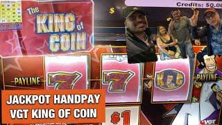 VGT KING OF COIN JACKPOT HANDPAY ON LAST SPIN! MINI GROUP PULL WITH FRIENDS AT RIVER SPIRIT CASINO!