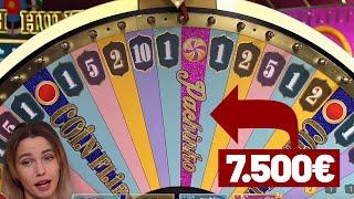 Crazy Time - 7500€ BETS - Cash Hunt, Pachinko Bonus....
