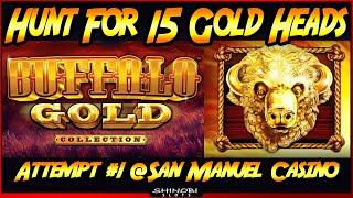 Hunt For 15 Gold Heads!  Episode #1 on Buffalo Gold Collection Slot Machine.  Live Play and Bonuses!